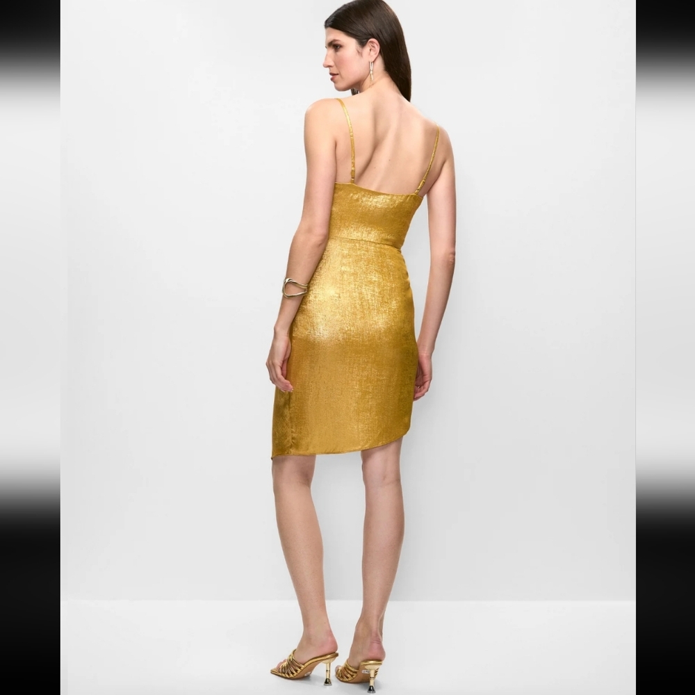 Adrianna Papell One Shoulder Gold Dress
